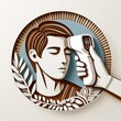 © PakistanGaming - Checking body temperature with machine in hand papercut body face & machine in papercut illustration with space for copy, created with generative ai