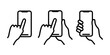 © IconSade - Mobile phone bold line icon with hand holding smartphone. Mobile phone bold line icon with hand holding smartphone and smartphone with transparent screen on transparent background. Vector stock.
