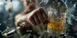© butenkow - Intense scene of alcohol and chaos. Explosive moment with fractured glass and fiery spirit