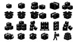 © Zubaraj - Cardboard box icon set, shipping parcel and delivery package vector collection, black warehouse logistics symbols for distribution and storage
