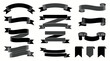 © naufal - Large set of vintage black and grey ribbon banners with engraved shading isolated on white background, concept for graphic design branding, certificate decoration and retro award labels