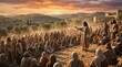 © Artem - Jesus Christ preaching to a large crowd of followers in an ancient landscape at sunset, cinematic biblical illustration of the Sermon on the Mount.