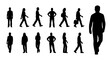 © MstMithila - Walking people silhouettes, 13 human figures set, black vector icons
