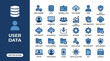 © SAI CREATIVE - Vector illustration of user data concepts and data management icons, highlighting privacy, security, cloud storage, analytics, and data governance