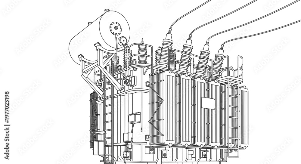 Conductor Drawing Process Transformer Technical blueprint drawing of a large industrial electrical power ...
