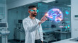 © Rendara Studio - Medical specialist analyzing holographic brain scan data in clinical laboratory