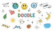 © supplement - Doodle lettering surrounded by assorted simple symbols on white