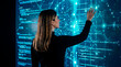 © Rendara Studio - Software engineer woman analyzing code and network connections on digital data wall