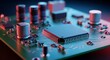 © Vino - Detailed close-up view of a complex electronic circuit board with a central processor and various components illuminated