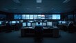 © sevector - Professionals working in a global security operations center, overseeing a multitude of data and surveillance feeds on large monitors and individual computer screens