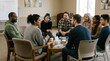 © Keo - A diverse group of people are gathered around a wooden table in a meeting room.