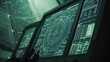 © sevector - Control panel screens showing data, tracking information, and a circular radar display, offering a view into advanced surveillance and monitoring technology