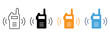 © Shekhar438 - Walkie talkie radio communication icon set, portable wireless transceiver device symbols, handheld transmitter receiver for telecommunication, security equipment.