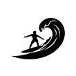 © Diki - Surfer riding a big ocean wave silhouette.