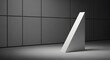 © MdAtiqur - Minimalist abstract sculpture a white triangular prism in a dark room