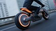 © Mind Depth Graphix - Futuristic cyberpunk electric motorcycle riding on a city road. Concept of urban transportation and future mobility.