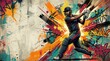 © FestiveFrame Studio  - Cricket player batting in urban graffiti art style with colorful paint splash background showing dynamic motion energy for sports poster branding and creative design use