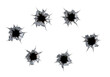 © Hanna Art - Realistic bullet holes showing surface damage and cracked impact marks, isolated on white or transparent background. PNG format.