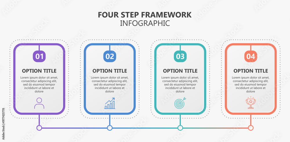Vetor Four Step Framework Infographic Diagram with 4 Options, Outlined ...