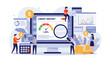 © Shobuj - Comprehensive credit report illustration shows people interacting with a large screen displaying financial data, charts, and a score gauge.
