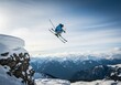 © SuperStock - Thrilling Alpine Adventure: Skiing Big Air Jumps in the Majestic Mountains