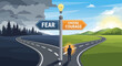 © Tombo - Decision crossroads: choosing courage over fear, with a lightbulb idea