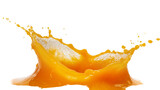 Orange juice splash with droplets, isolated on transparent background