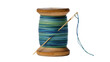 © Veaceslav - Isolated wooden spool of vibrant blue and green multicolored thread with a shiny golden sewing needle