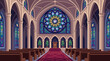 © Haitao - The stunning interior of a church showcases tall arches and beautiful stained glass windows, reflecting a sense of tranquility, reverence, and historical significance.