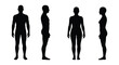 © MD - Human body silhouette set with male and female figures, front and side view anatomical outlines, black person shapes for medical or fashion design