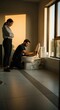 © SashaMagic - Plumber fixing toilet with supervisor in modern bathroom