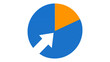 © Usama - Data mining and analytics vector icon illustration featuring a blue and orange pie chart with a white arrow pointing to the center, representing business insights and financial statistics.