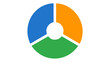 © Usama - Minimalist data mining and analytics vector icon illustration featuring a three-part circular pie chart in vibrant blue, orange, and green segments, perfect for business and technology reports.