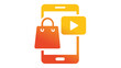 © MdMekrail - Mobile Shopping and Video Content Vector Icon Illustration, Featuring a Smartphone with a Shopping Bag and Play Button, Ideal for E-commerce Apps, Digital Marketing, and Modern Web Design Graphics