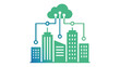 © Nura - Smart city and cloud computing vector illustration featuring a digital network connecting urban buildings with cloud storage. Ideal for IoT, technology, data connectivity, and smart infrastructure.