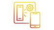 © Nura - Smart home lighting automation vector icon illustration featuring a digital light switch, settings gear, and smartphone control app, modern orange gradient design for IoT and technology concepts.