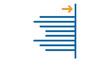 © Rasel - Flat minimalist vector illustration of a right alignment typography icon with blue horizontal text lines and an orange arrow pointing to a vertical margin, ideal for UI design and web layout.