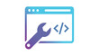 © SyedHaseeb - Scalable vector icon illustration of a browser window featuring a wrench and code brackets, symbolizing web development, technical support, website maintenance, and programming services.