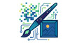 © Hafsa - AI-generated vector illustration of a digital paintbrush with circuit board lines and pixel art, representing modern graphic design, creative technology, digital art software, and innovation.