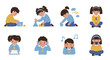 © Tomo - Children displaying various emotions and activities in a playful setting.