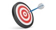 © MstRabeka - Red and black dartboard with blue dart on white background bullseye