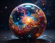 © Aslob - A colorful glass sphere with intricate designs floats in space