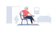© Inara Studio - Senior Woman Doing Chair Exercises at Home, Flat Illustration of Elderly Female Stretching and Physical Therapy in Living Room