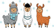 © MstTanzila - Cute llama alpaca winter characters set with scarf hat and necklace, cartoon animals in cozy seasonal vector illustration