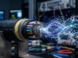 © VISUAL BACKGROUND - Close Up of Fiber Optics Transmitting Digital Information