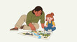 © Sukijan - Mother and daughter exploring a map together in a cozy indoor setting colorful cartoon illustration with playful details and warm tones