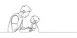 © Sahor - Continuous single line of young father giving some wise advice talk to his child. Happy family parenting concept. Trendy sketch drawing editable stroke vector illustration