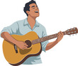 © NTaizhen - Talented Man Playing Acoustic Guitar and Singing Musician Performing Hobby and Entertainment Concept Vector Illustration