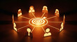 © Desti - Conceptualizing a team collaborating towards a common goal, depicted as a circular network connected to a central target