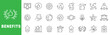 © tutti_frutti - Benefits outline icon set featuring approval, reward, recognition, health protection, growth, promotion and customer satisfaction symbols editable stroke line design